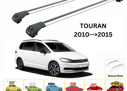 For Volkswagen Touran 2010-->2015 Roof Rack System, Aluminium Cross Bar, Metal Bracket,Raised Rail, Silver
