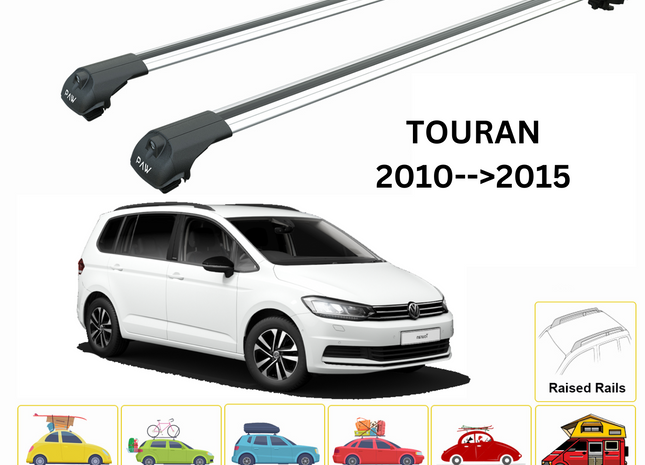 For Volkswagen Touran 2010-->2015 Roof Rack System, Aluminium Cross Bar, Metal Bracket,Raised Rail, Silver