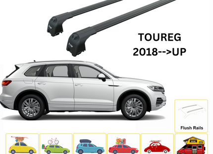 For Volkswagen Toureg 2018-->Up Roof Rack System, Aluminium Cross Bar, Metal Bracket, Flush Rail, Black