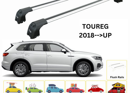 For Volkswagen Toureg 2018-->Up Roof Rack System, Aluminium Cross Bar, Metal Bracket, Flush Rail, Silver