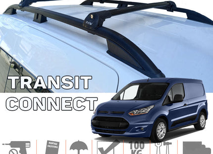To Fit Ford Transit / Tourneo Connect LWB Roof Rails + Roof Rack Black 2014-2023