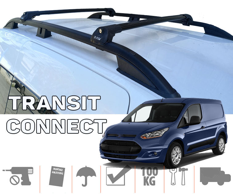 To Fit Ford Transit / Tourneo Connect LWB Roof Rails + Roof Rack Black 2014-2023