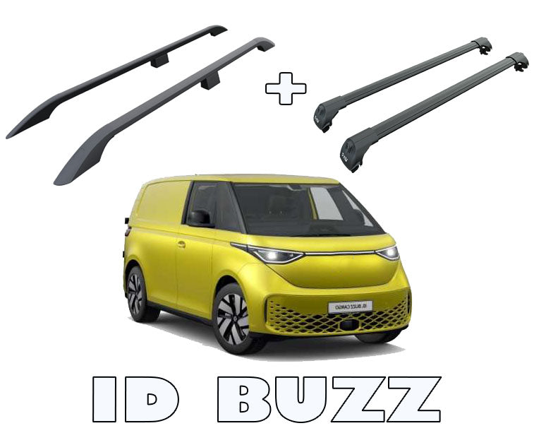 for Volkswagen id Buzz Roof Rail Cross Bar Top Carrier Alu Black 2022- Up - 0