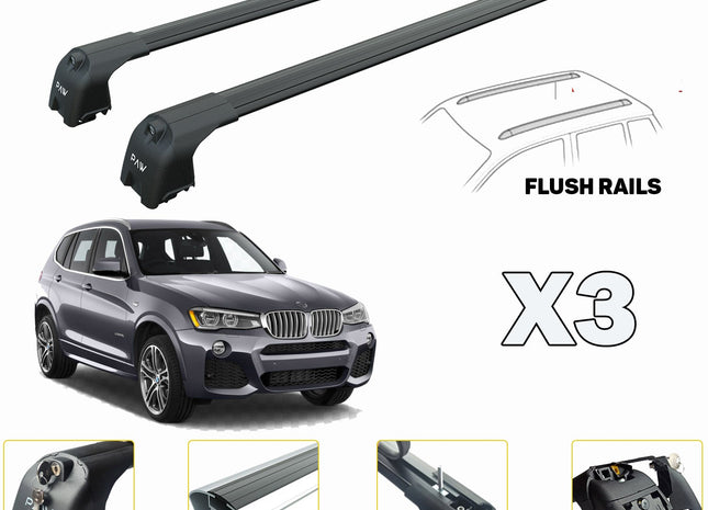 Compatible for Bmw X3 F25 5D Roof Rack Bars For Vehicles With Flush Roof Rails BLACK (2011-2018)