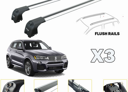 Compatible for Bmw X3 F25 5D Roof Rack Bars For Vehicles With Raised Roof Rails Silver (2011-2018)
