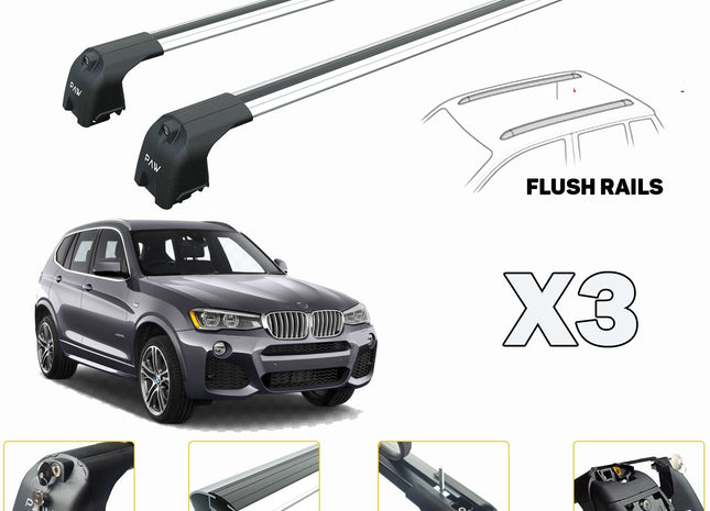 Compatible for Bmw X3 F25 5D Roof Rack Bars For Vehicles With Raised Roof Rails Silver (2011-2018)
