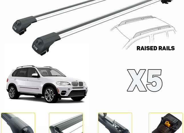 to fit Bmw X5 E70 Roof Rack Bars For Vehicles With Raised Roof Rails Silver