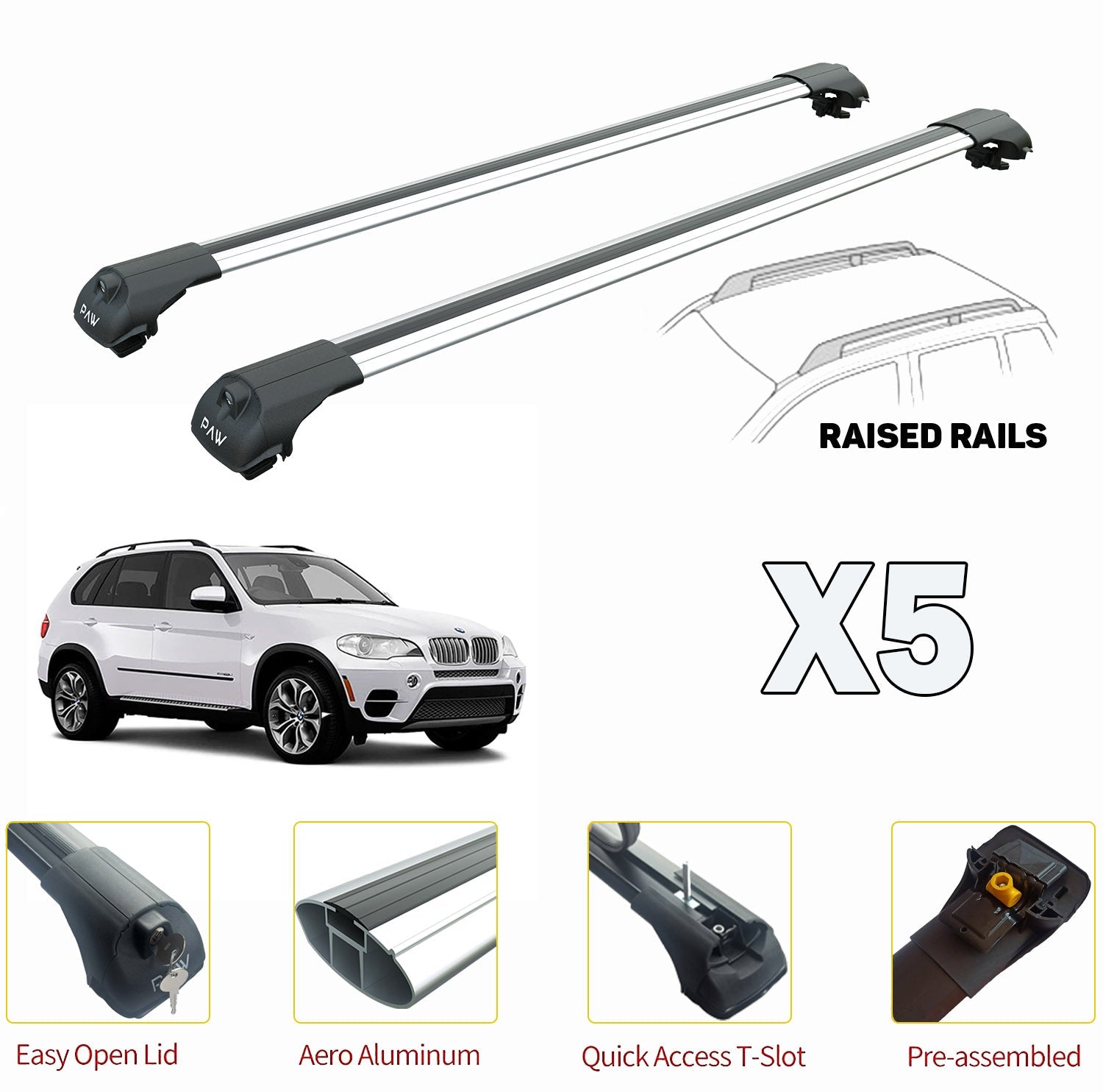 to fit Bmw X5 E70 Roof Rack Bars For Vehicles With Raised Roof Rails Silver - 0