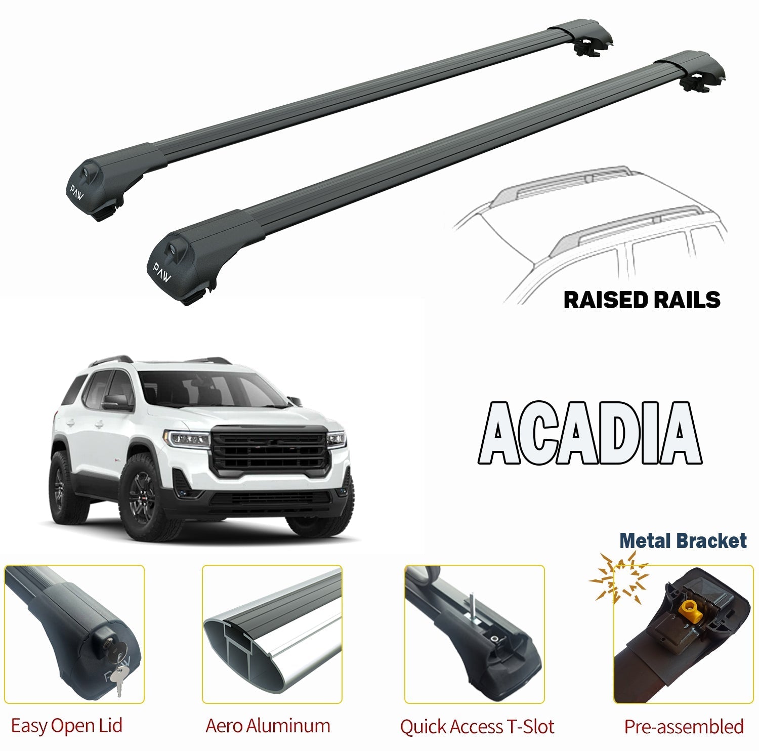 Gmc Acadia Roof Rack Cross Bars For of Raised Rails Silver 2017-->