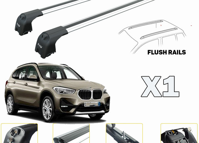 Bmw X1 F48 Roof Rack Cross Bars For of Flush Bars Silver