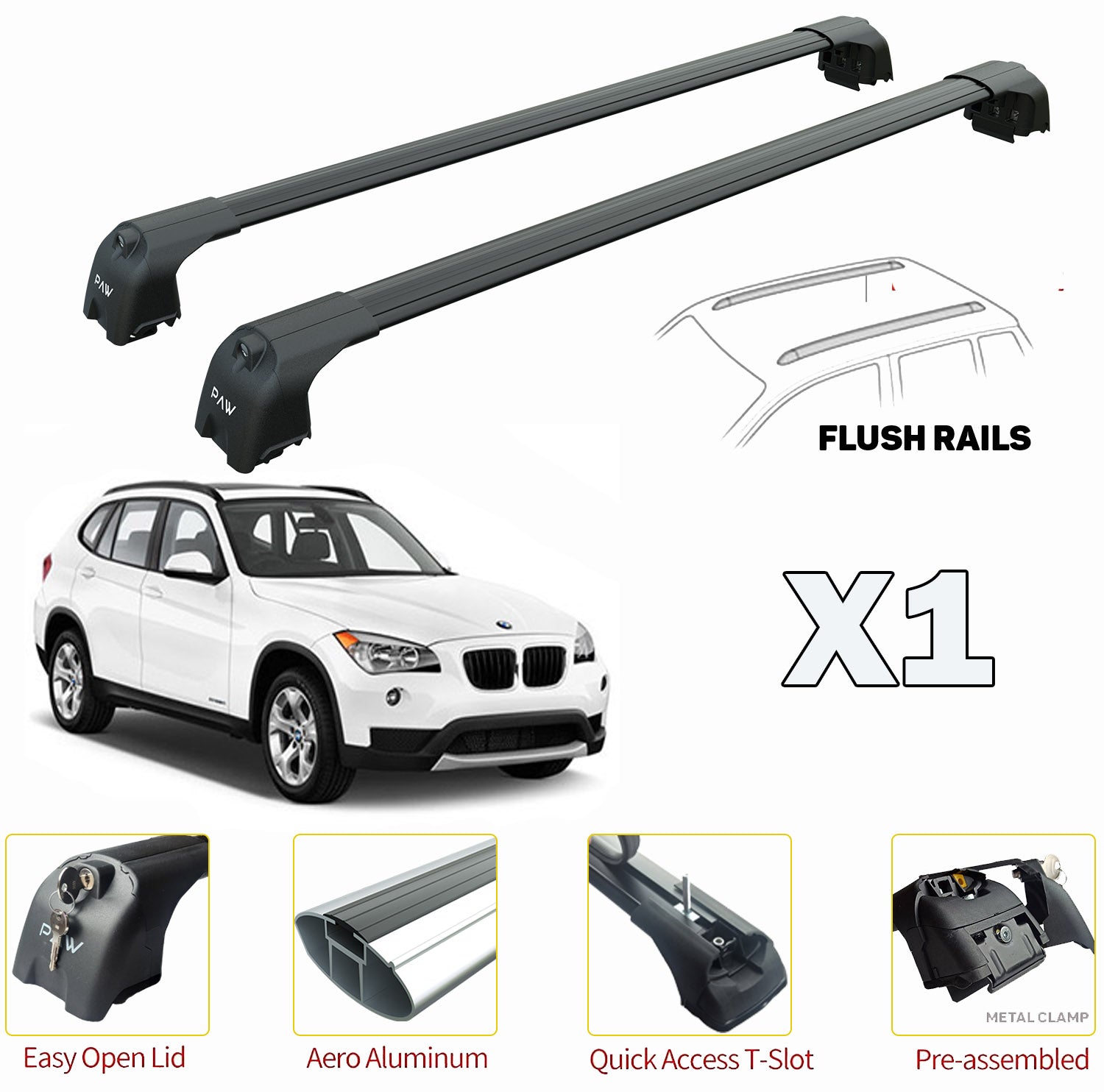 Bmw X1 E84 Roof Rack Cross Bars For of Flush Bars Black