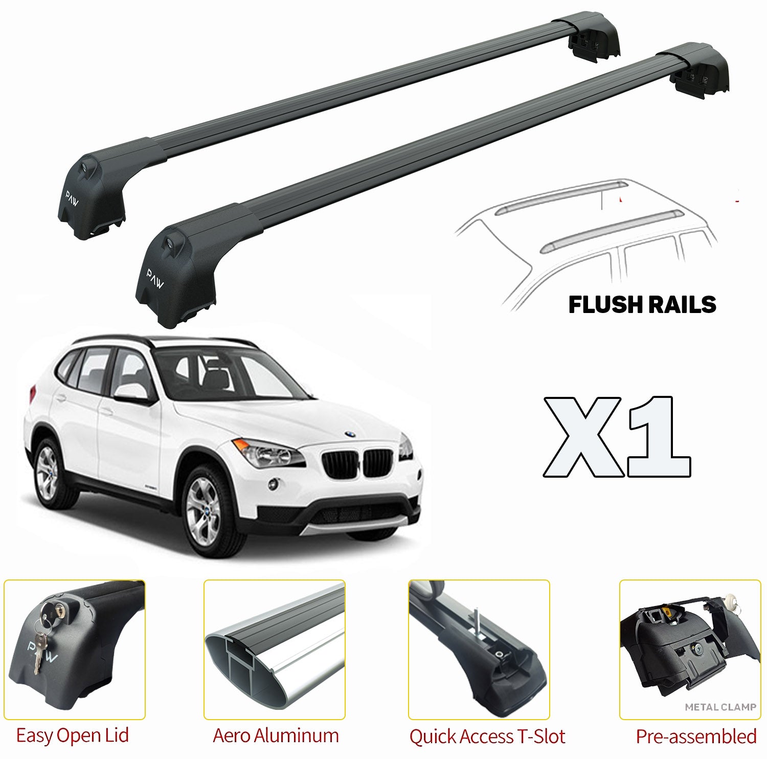 Bmw X1 E84 Roof Rack Cross Bars For of Flush Bars Black - 0