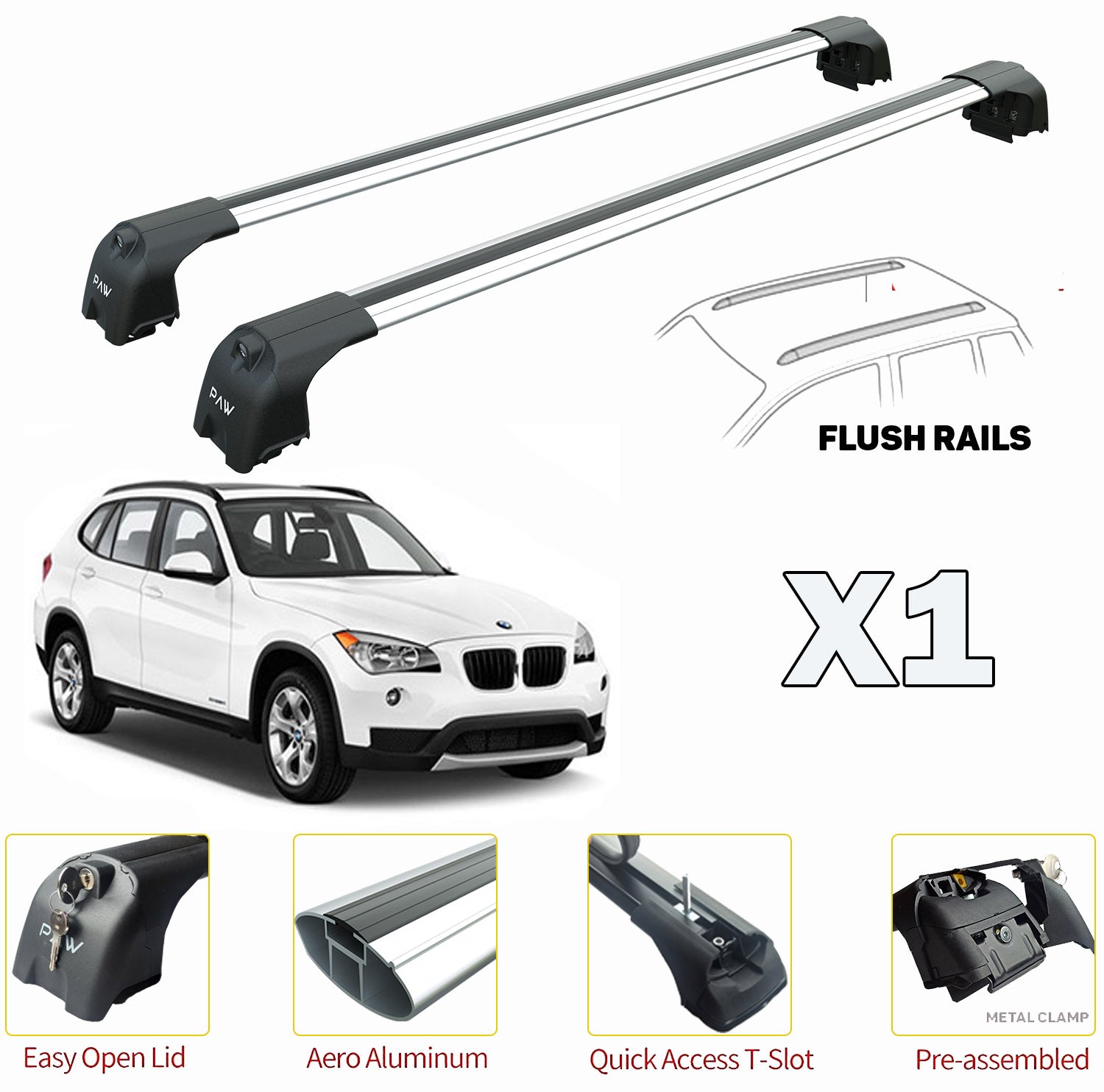 Bmw X1 E84 Roof Rack Cross Bars For of Flush Bars Silver