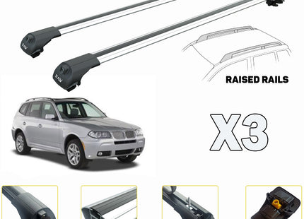 To fit Bmw X3 E83 Roof Rack Cross Bars For of Raised Rails Silver 2003-2011