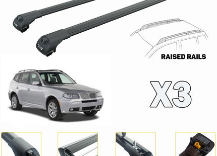 to fit Bmw X3 E83 Roof Rack Cross Bars For of Raised Rails Black 2003-2011