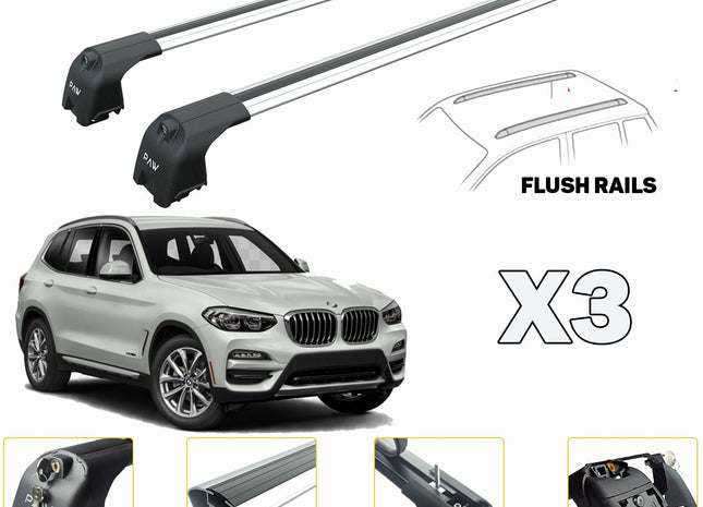 Compatible for Bmw X3 G01 Roof Rack Cross Bars For of Flush Bars Silver 2018- Up