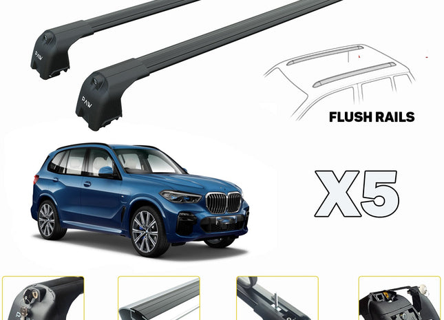Bmw X5 Roof Rack Cross Bars For of Flush Bars 2018- Up Black Color