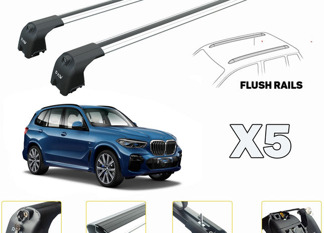 Bmw X5 Roof Rack Cross Bars For of Flush Bars 2018- Up Silver