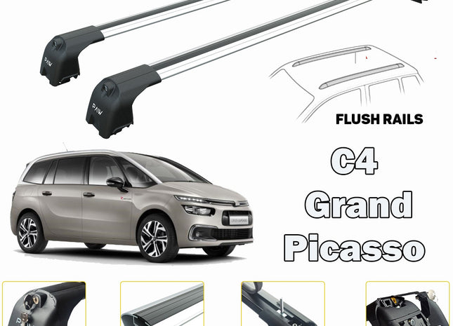 For Citroen C4 Grand Picasso Mpv Roof Rack Cross Bars Flush Roof Silver 2013- Up