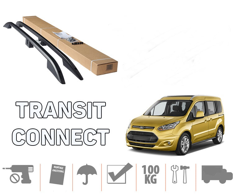 For Ford Connect LWB Van Aluminium Roof Rails To Fit LWB 2014-2022 Black