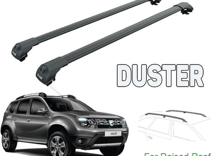Dacia Duster Raised Rail Roof Rack Cross Bars Set Aluminuim Travel Set Black Color