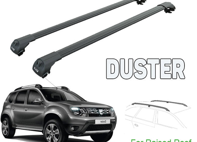 Dacia Duster Raised Rail Roof Rack Cross Bars Set Aluminuim Travel Set Black Color