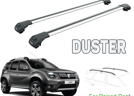 Dacia Duster Raised Rail Roof Rack Cross Bars Set Aluminuim Travel Set Silver Color
