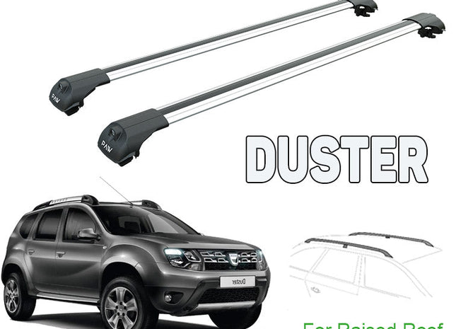 Dacia Duster Raised Rail Roof Rack Cross Bars Set Aluminuim Travel Set Silver Color