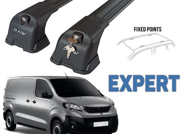Paw Pro Bar Ladder Aluminium Cross Bars Fix Point, Fits Peugeot Expert Van 2016 on Black