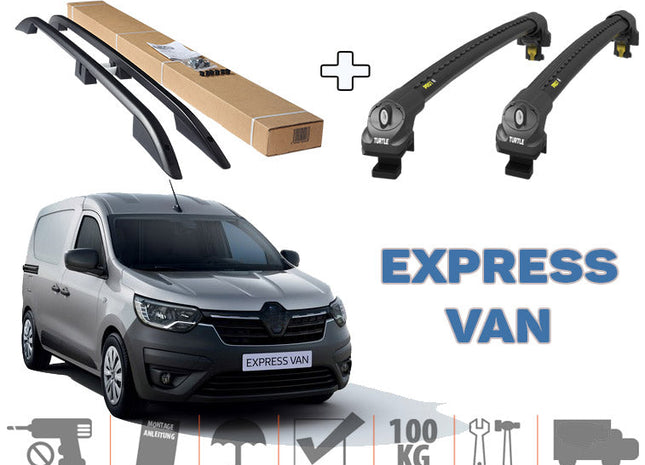 Paw Pro 3 Bar Ladder Aluminium Roof Rack and Cross Bars Set, Fits Renault Express Van 2021-On, Black