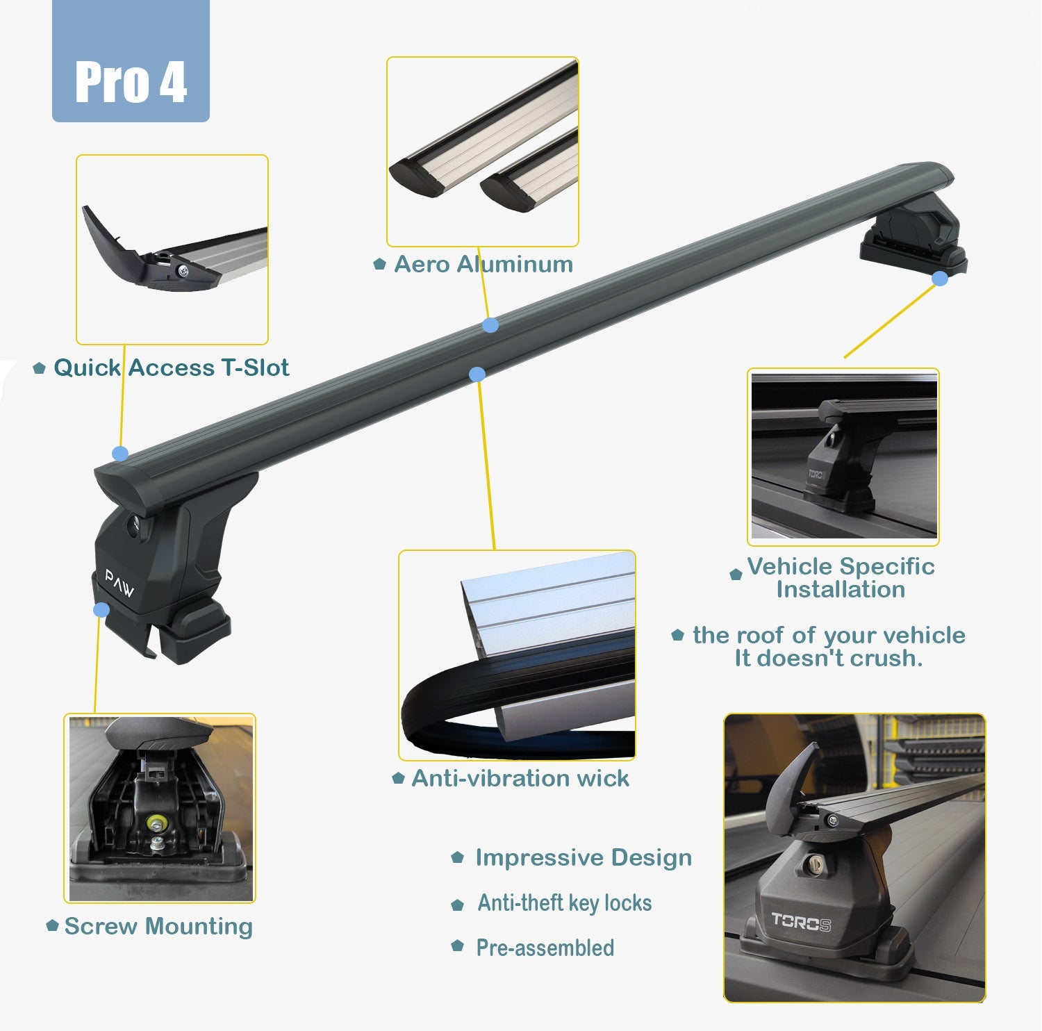 For Ford Transit Courier 2023- Up Roof Rack System, Aluminium Cross Bar, Metal Bracket, Fix Point, Black - 0