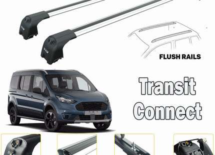 Compatible with Ford Transit Connect Cross Roof Rack Cross Bars Silver Flush