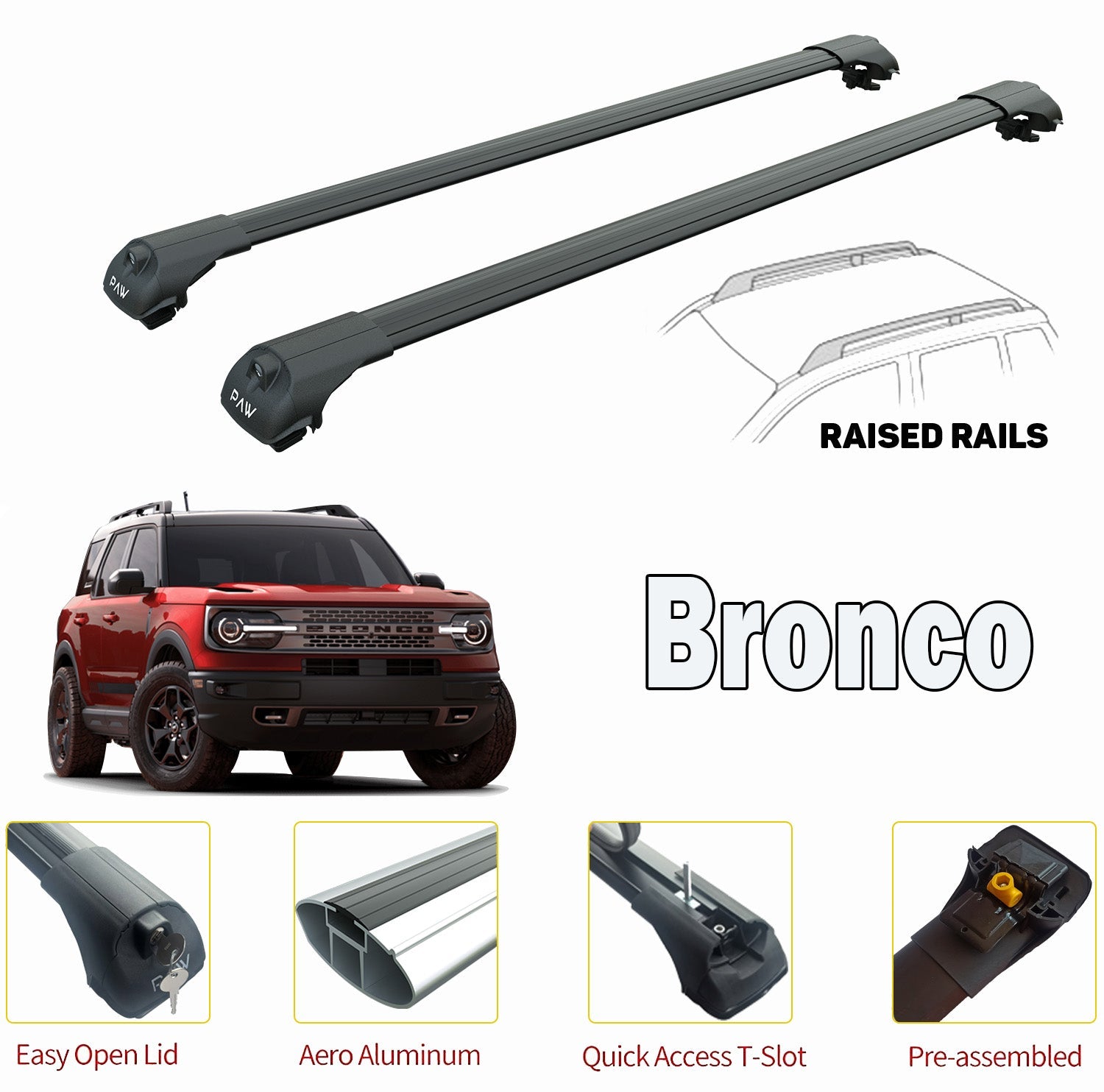 for Ford Bronco Sport Roof Rack Cross Bars Color Black