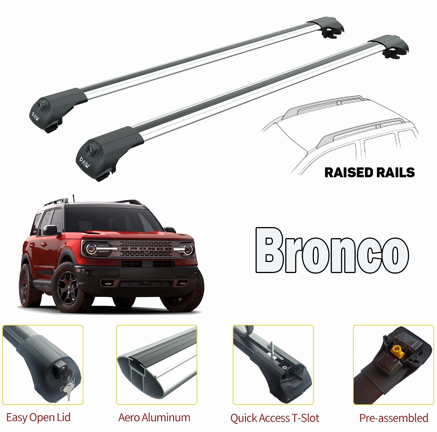 for Ford Bronco Sport Roof Rack Cross Bars Color Silver