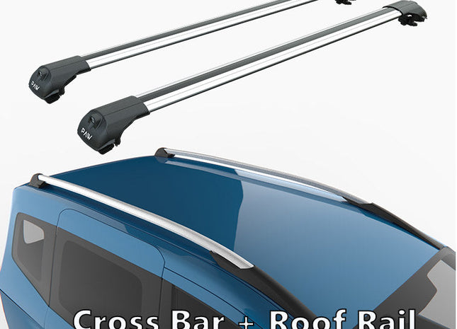 For Ford Courier Van 2014-2023 Pcs Roof Rack + 2Pcs Aluminium Cross Bar, Metal Bracket, Lockable, Silver