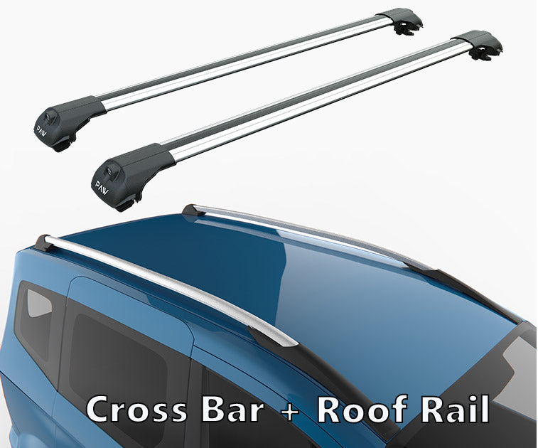 For Ford Courier Van 2014-2023 Pcs Roof Rack + 2Pcs Aluminium Cross Bar, Metal Bracket, Lockable, Silver