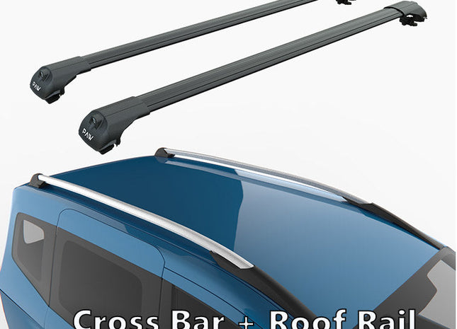 For Ford Courier Van 2014-2023 Pcs Roof Rack + 2Pcs Aluminium Cross Bar, Metal Bracket, Lockable, Black