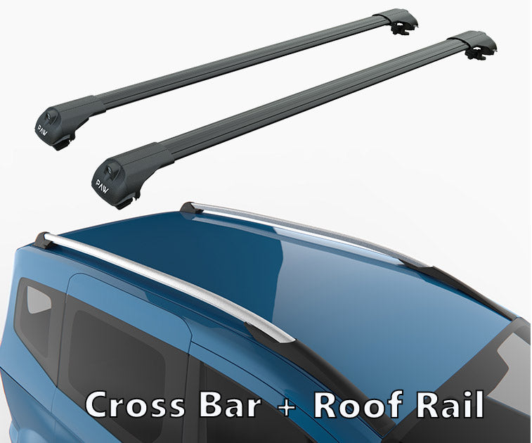 For Ford Courier Van 2014-2023 Pcs Roof Rack + 2Pcs Aluminium Cross Bar, Metal Bracket, Lockable, Black