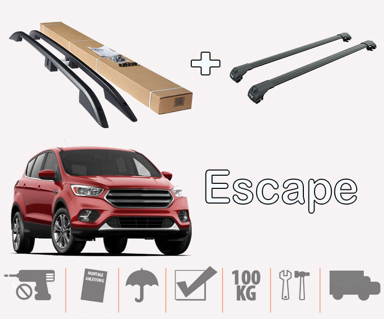 To Fit Ford Escape Roof Rails Cross Bar Black Color 2013-2017