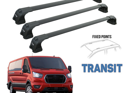 Ford Transit Custom Roof Racks Cross Bars Rails Top Carrier 3 Qty Alu Black 2014-2022