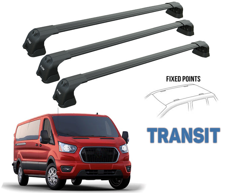 Ford Transit Custom Roof Racks Cross Bars Rails Top Carrier 3 Qty Alu Black 2014-2022