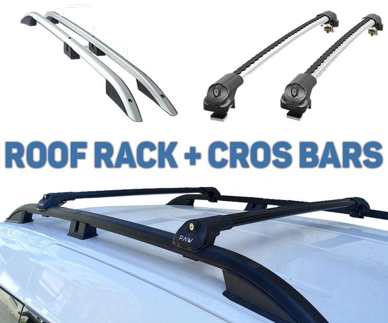 Paw Pro Bar Ladder Aluminium Roof Rack And Cross Bars Set, Fits Caravelle (T6) Van Lwb 2016--> Silver