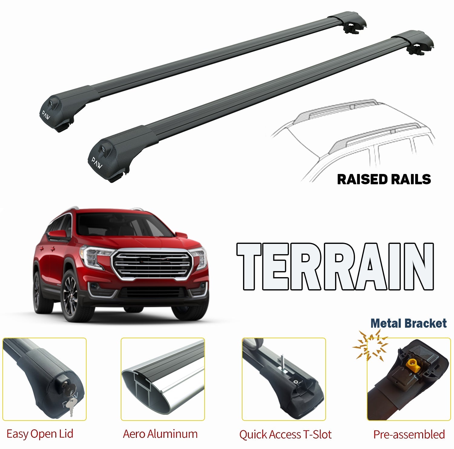 Gmc Terrain Roof Rack Cross Bars For of Raised Rails Black 2018-->