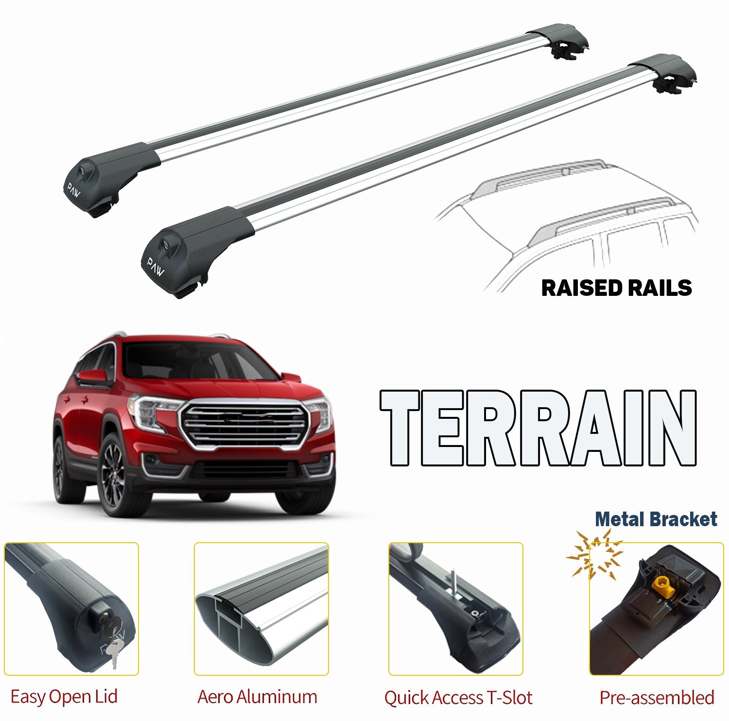 Gmc Terrain Roof Rack Cross Bars For of Raised Rails Silver 2018-->