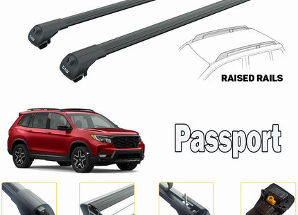 For Honda Passport Roof Rack Cross Bars For of Raised Rails Black 2019-->