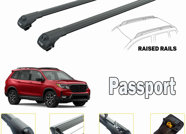 For Honda Passport Roof Rack Cross Bars For of Raised Rails Black 2019-->