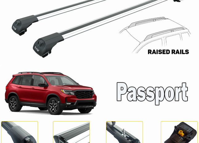For Honda Passport Roof Rack Cross Bars For of Raised Rails Silver 2019-->