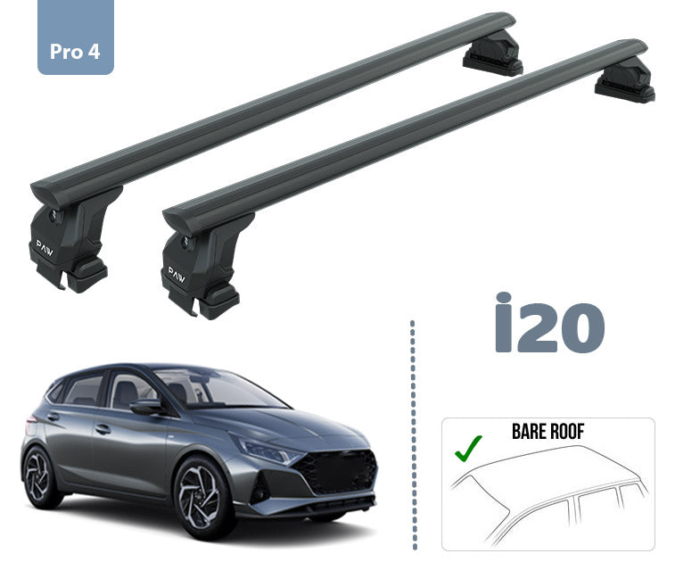 Fo Hyundai i20 Roof Rack System Carrier Cross Bars Aluminum Lockable High Quality of Metal Bracket Black - 0