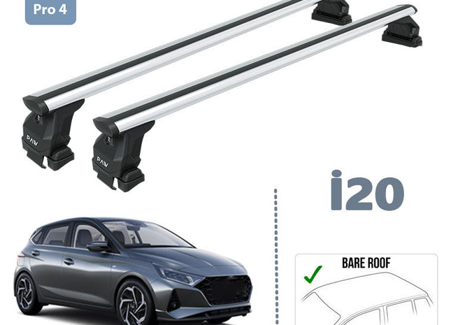 Fo Hyundai i20 Roof Rack System Carrier Cross Bars Aluminum Lockable High Quality of Metal Bracket Silver