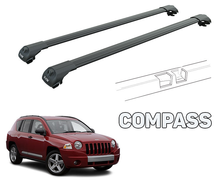 For Jeep Compass 2007-2011 Roof Rack System Carrier Cross Bars Aluminum Lockable High Quality of Metal Bracket Black